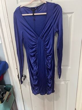 BCBGeneration Royal Blue Long Sleeve V-Neck Ruched Dress